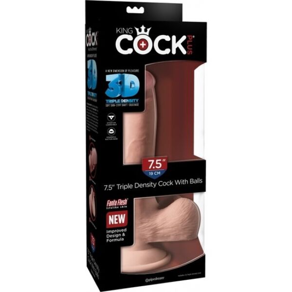 Gode réaliste King Cock Plus Triple Density avec surface texturée et base à ventouse