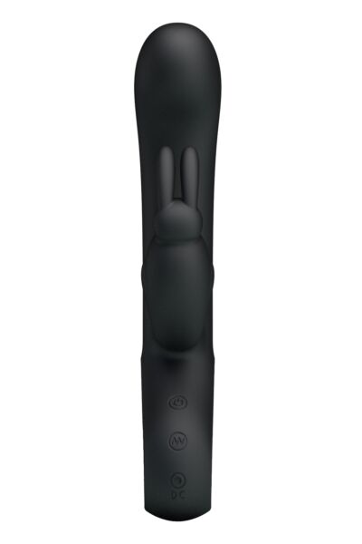 Vibromasseur rabbit Party Up Colin noir, avec sa tige courbe et son bras en forme de lapin