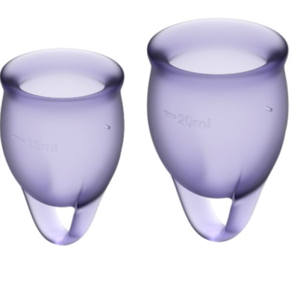 Les deux coupes menstruelles Satisfyer Feel Confident, de 15 et 20 ml