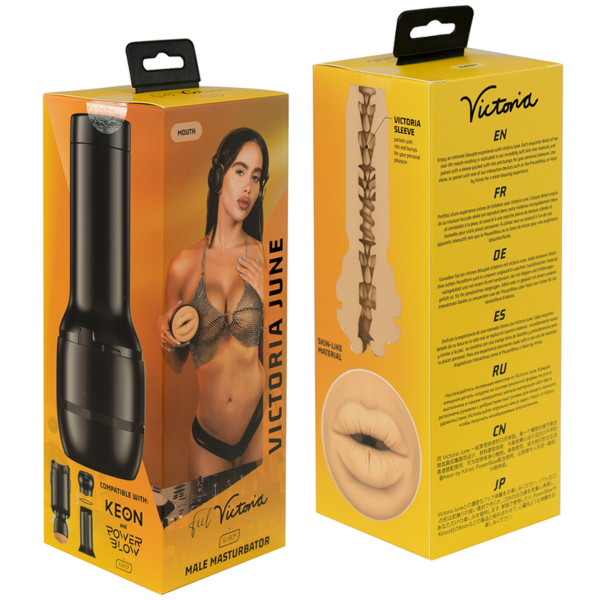 Masturbateur KIIROO Feel Victoria June Mouth en forme de bouche et de lèvres, dans son boîtier