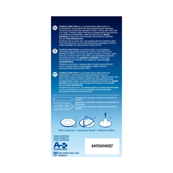 Préservatifs en polyuréthane Control Free Sans Latex, boîte de 5 préservatifs