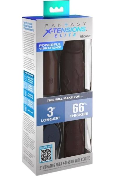 Gaine pénis Pipedream Fantasy X-tensions Elite Mega X-tension Brown de couleur marron avec extension vibrante et télécommande