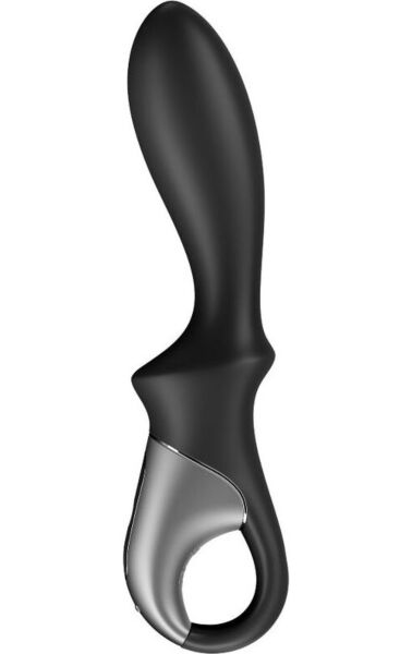Vibromasseur anal Satisfyer Heat Climax Connect App en noir, avec son manche et son anneau de retenue