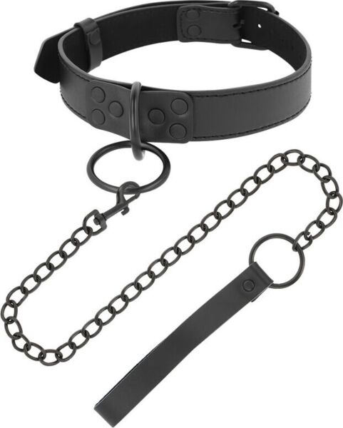 Collier avec chaîne Darkness, noir, chaîne fixée à l'anneau du collier