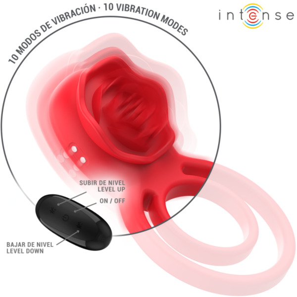 Vibromasseur clitoridien Intense Gail en forme de rose rouge, avec sa télécommande
