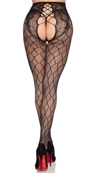 Collants résille Leg Avenue Seline 1966 en noir, taille haute et entrejambe ouvert