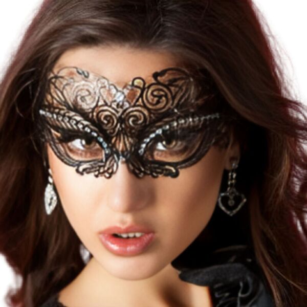 Masque en métal Chilirose CR 3706 noir, avec cristaux brillants et rubans de satin