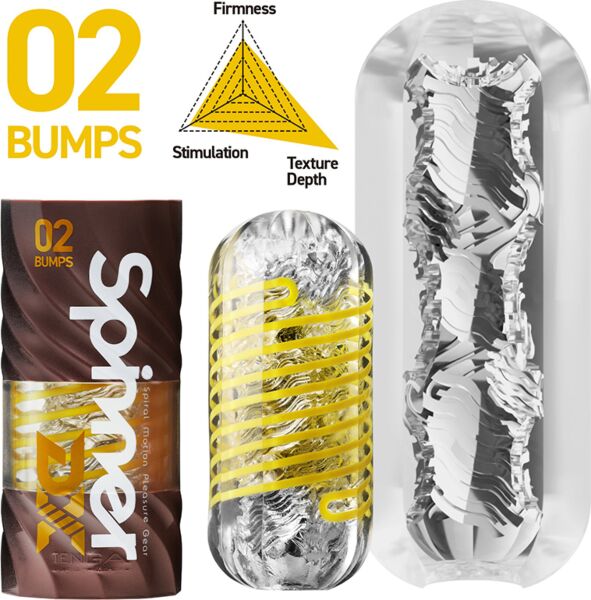 Masturbateur Tenga Spinner DX 02 Bumps avec son boîtier et son support de séchage