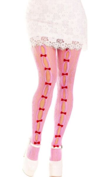 Collants résille Leg Avenue Sweetheart Striped, rayés avec cœurs et mini nœuds
