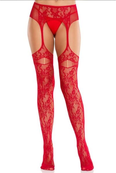 Bas porte-jarretelles Leg Avenue Bloom Net, en dentelle à roses et sans entrejambe