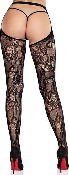 Collant ouvert en dentelle florale Leg Avenue Selene, avec l'entrejambe et le dos ouverts