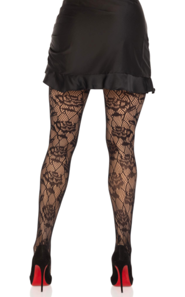 Collants résille noirs Leg Avenue Wild Rose, à mailles en losanges et motif de roses