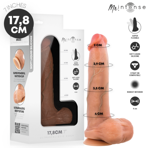 Gode réaliste Mr. Intense Bruce avec testicules et base ventouse