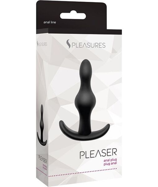 Plug anal S Pleasures Pleaser noir, avec deux boules graduelles et base formant butée