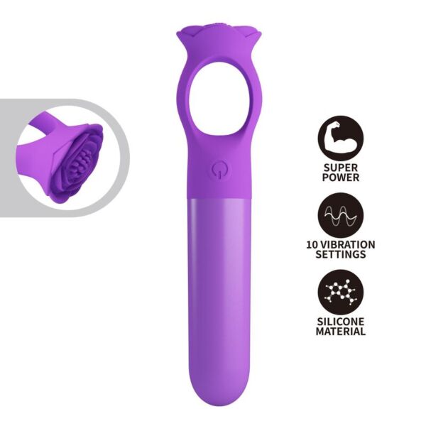 Mini vibromasseur Giana de couleur violette, avec son anneau de prise