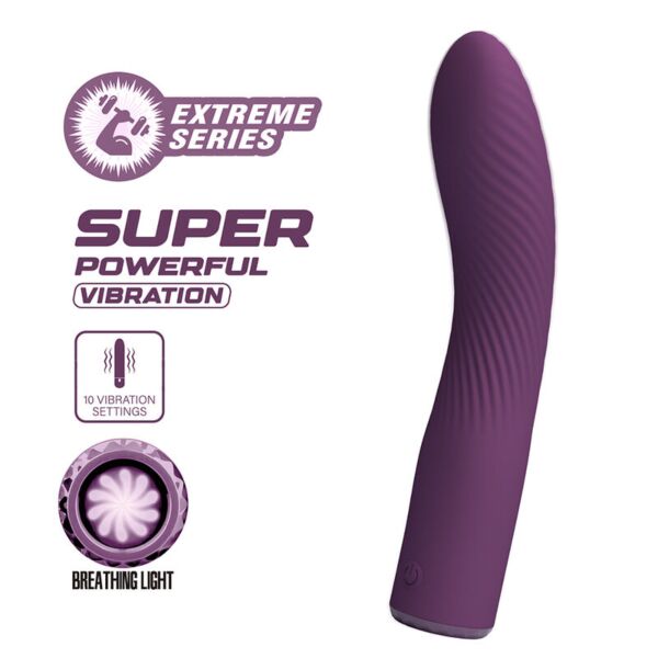 Vibromasseur Kissell de couleur violette, allongé et légèrement courbé