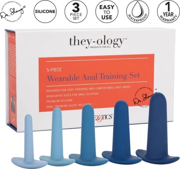Set de dilatateurs anaux CalExotics They-ology 5 pièces, avec les cinq dilatateurs bleus rangés par taille