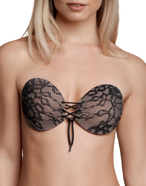 Soutien-gorge adhésif Bye Bra Round Lace-it, avec ses deux bonnets et sa fermeture avant à lacets