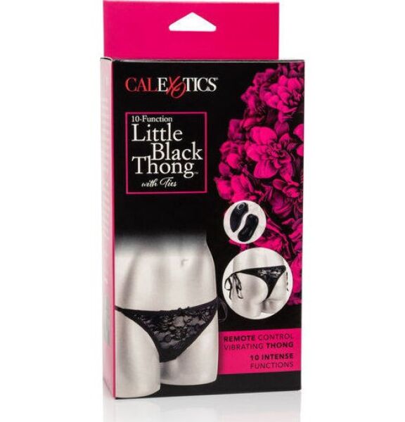 String vibrant en dentelle noire CalExotics 10 Function Thong avec son mini-vibromasseur amovible