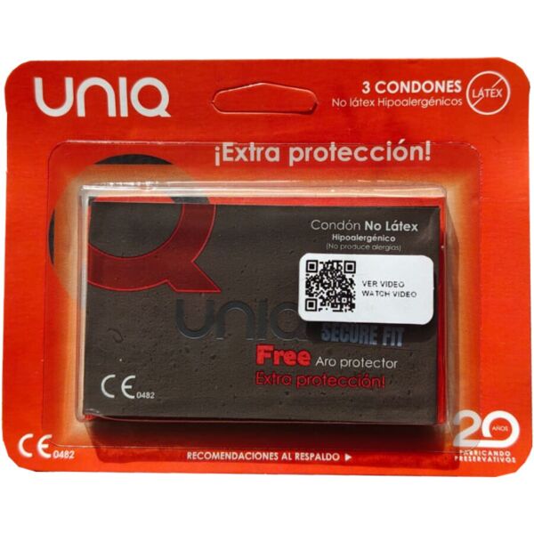 Préservatifs Unique Secure Fit dans leur boîte de 3 unités