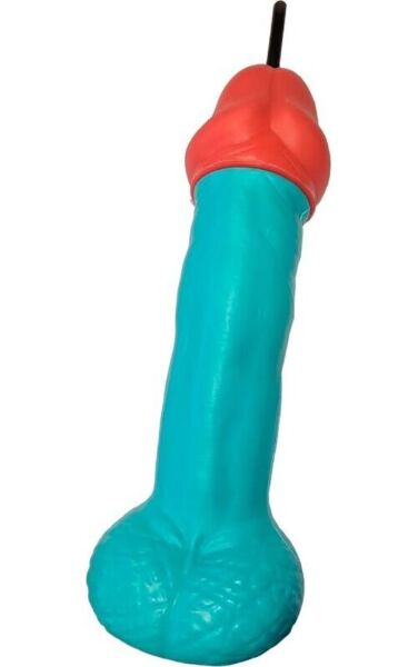 Verre en forme de pénis Diablo Picante en plastique bleu