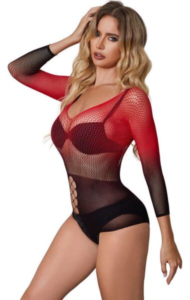 Body Subblime noir et rouge, en résille dégradée