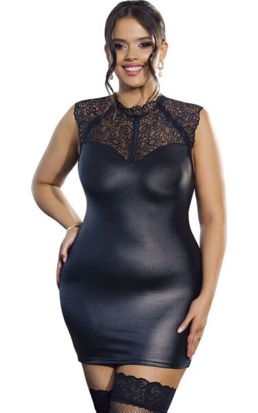 Robe sexy Subblime Black Lace Leather en dentelle noire avec détails en cuir