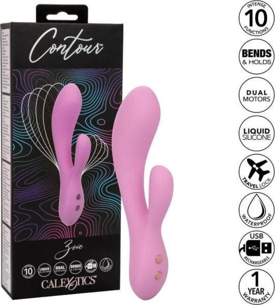 Vibromasseur rabbit CalExotics Contour Zoie avec sa tige courbée et son stimulateur clitoridien