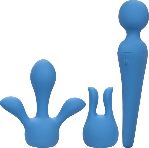Wand de massage Couture Collection Body Wand Kit de CalExotics, bleu, avec ses deux têtes