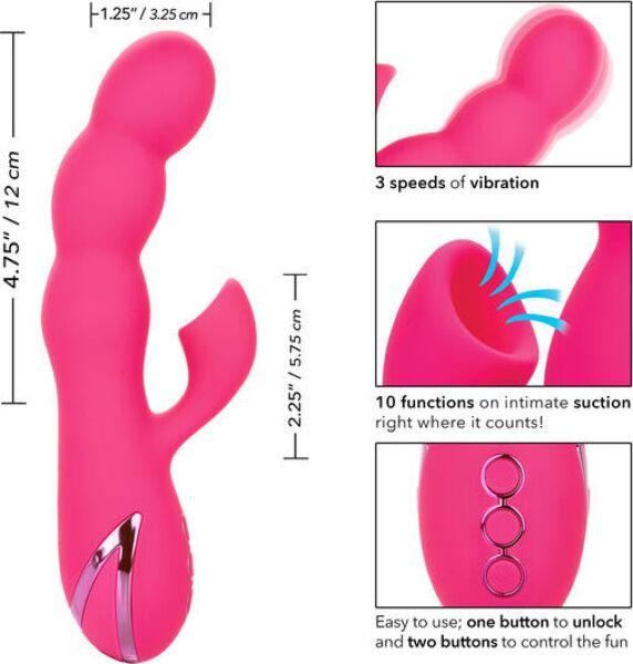 Vibromasseur rabbit CalExotics Oceanside Orgasm, de la collection California Dreaming, en rose