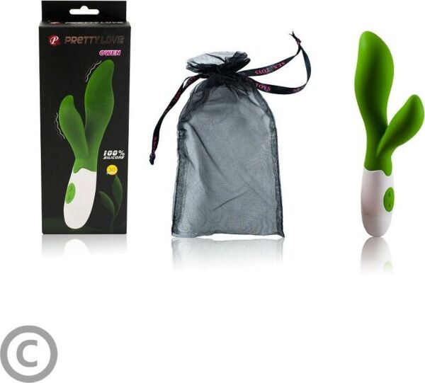 Vibromasseur rabbit Pretty Love BI-014217 vert et blanc, avec son bras pour le clitoris
