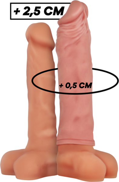 Gaine de pénis VirilXL V5 en silicone, en marron et naturel