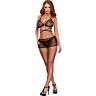 Lingerie Exposed BRA, SKIRT & G-STRING noir L/XL