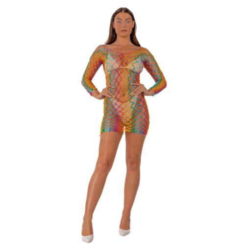 Robe Sexy Lace Rainbow à manches longues