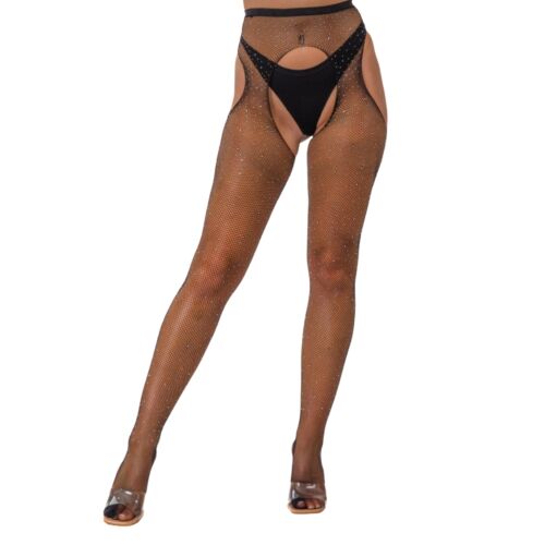 Collants Crotchless Lace avec strass scintillants