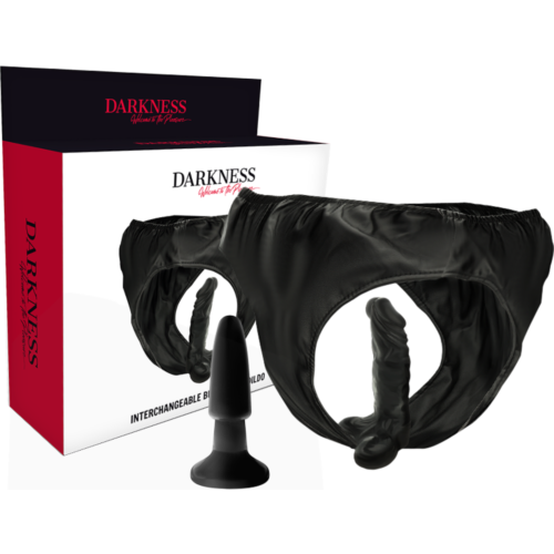 Harnais sans Vibrations DARKNESS avec Plug et Dildo Interchangeables