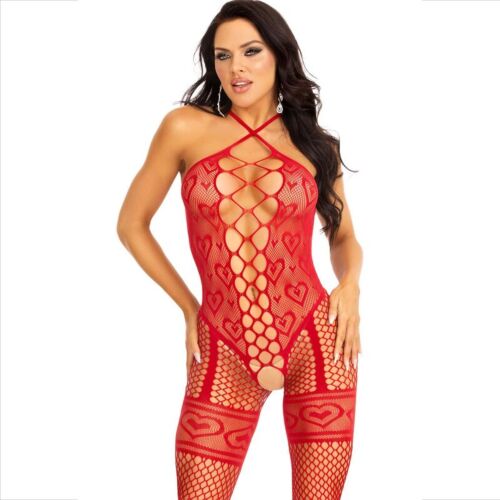 Bodystocking Leg Avenue avec col halter et cœurs