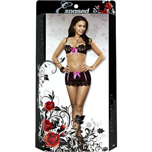 Ensemble lingerie Exposed Sequin Lace Bra et Skirt