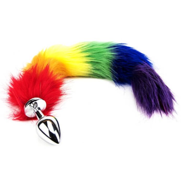 Butt Plug Furry Fantasy Rainbow Tail avec queue en fausse fourrure Butt Plug Furry Fantasy Rainbow Tail avec queue en fausse fourrure