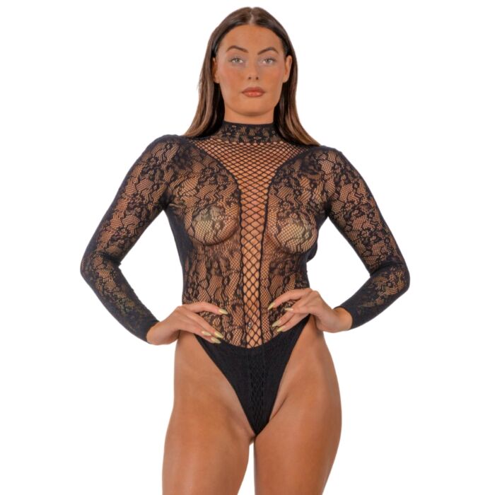 Body en Dentelle Lace Haut Col avec Découpes Provocantes Body en Dentelle Lace Haut Col avec Découpes Provocantes