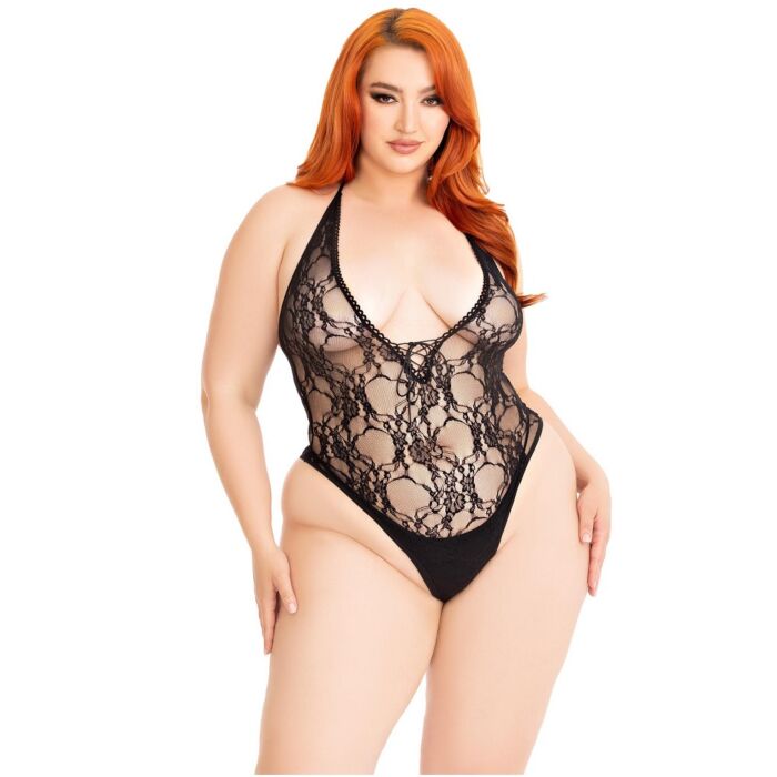 Teddy Leg Avenue Dentelle Fleurie Deep-V Taille Plus