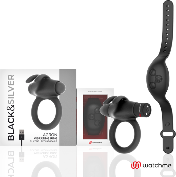 Cockring vibrant BLACK&SILVER Agron WatchMe télécommandé Cockring vibrant BLACK&SILVER Agron WatchMe télécommandé
