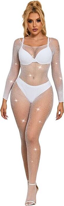 Bodystocking Sublime Blanc Diamants Élégant