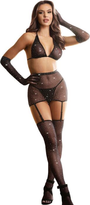 Bodystocking SUBBLIME Noir Éblouissant avec Gants Bodystocking SUBBLIME Noir Éblouissant avec Gants