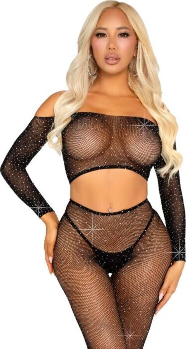 Crop Top & Legging Noir Leg Avenue Paillettes