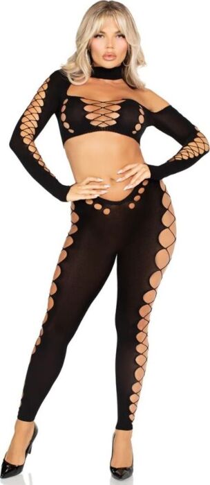 Crop Top & Leggings Leg Avenue Cut-Out Noir