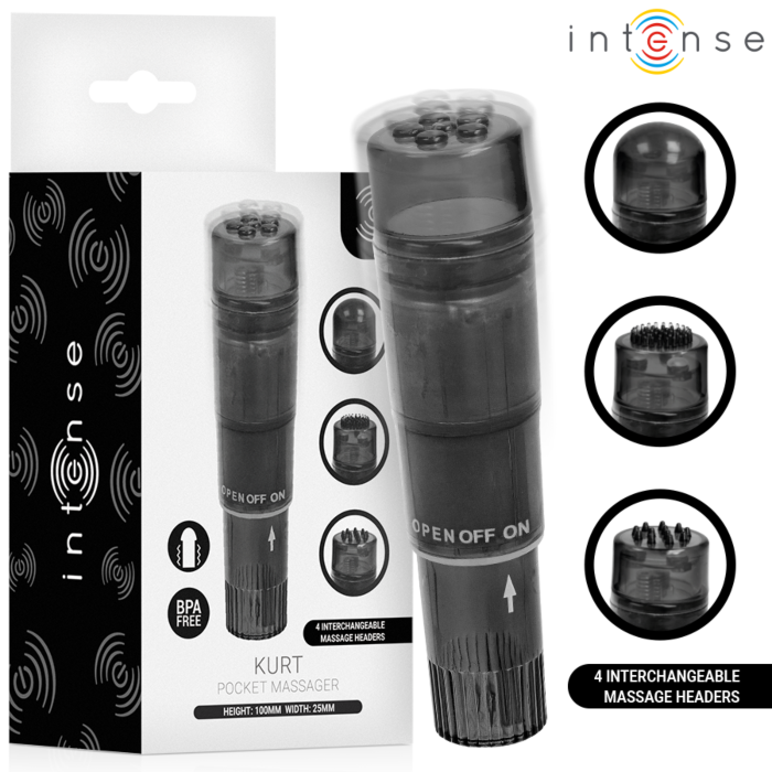Mini masseur INTENSE FUN TOYS KURT à 4 têtes interchangeables noir