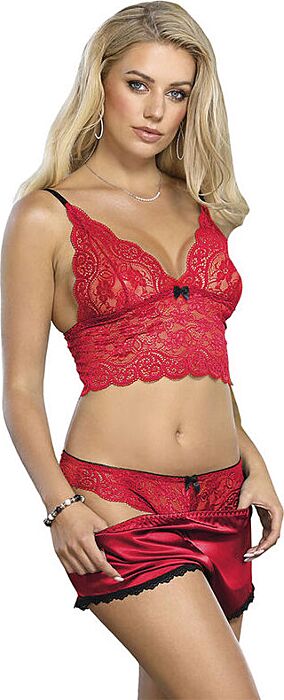 Lingerie Rouge Sublime Set 3 Pièces Élégant