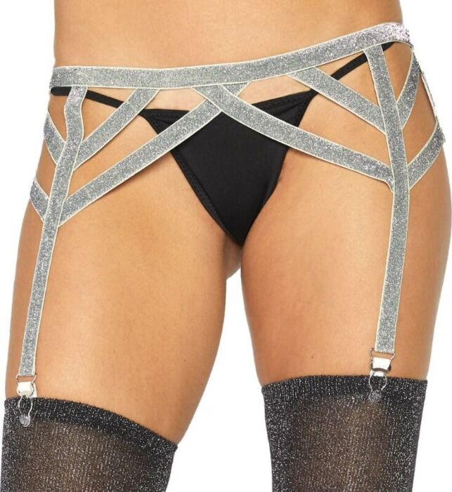 Ligueros elásticos de lurex - plata