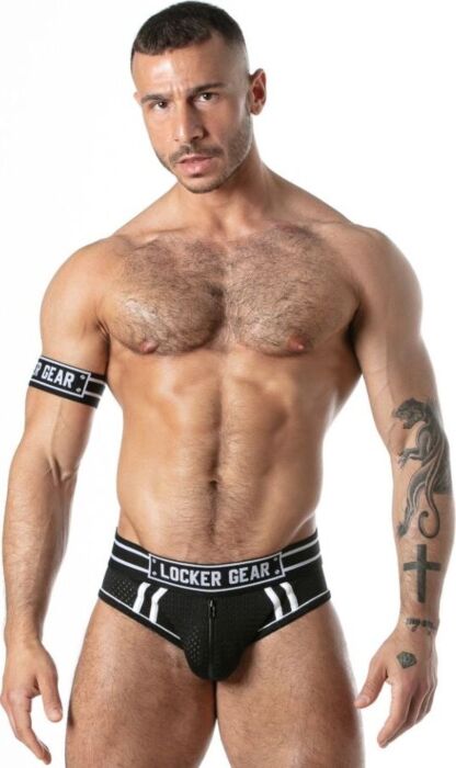 Slip jock Locker Gear en maille noire à zip S